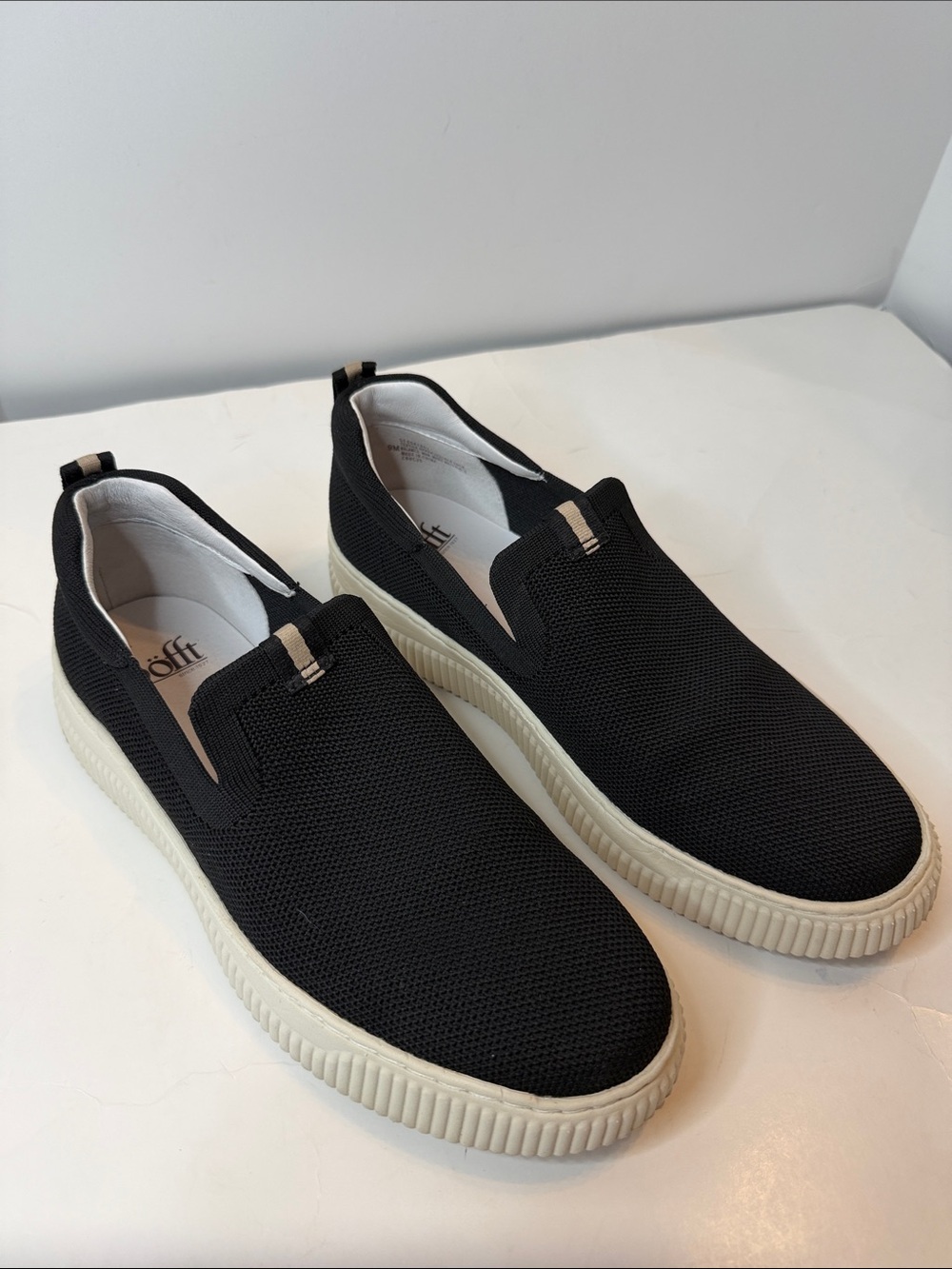 Womens Sofft Black Slip-On Knit Sneakers with White Sole ❤️❤️